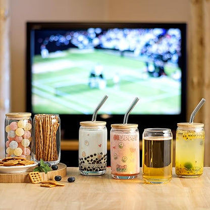 VITEVER Glass Cups with Bamboo Lids and Glass Straw - Image 5
