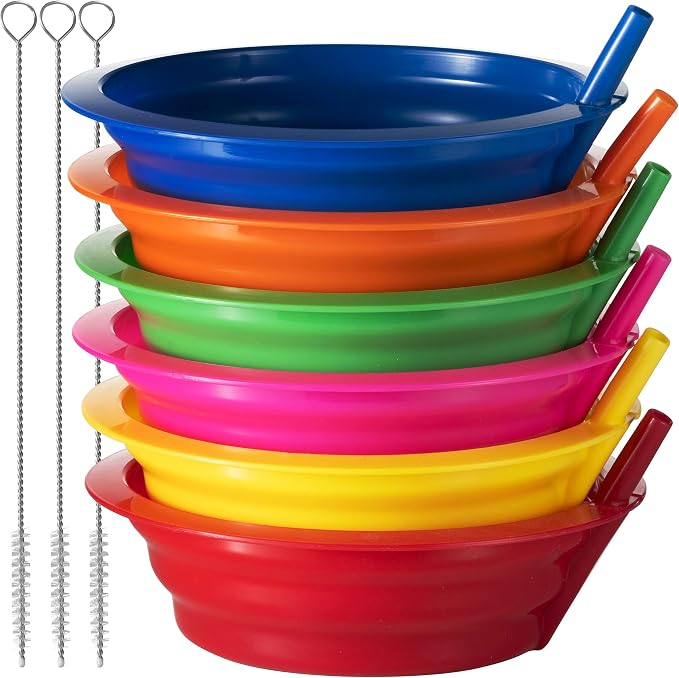 20 Oz Cereal Bowls with Built-In Straws BPA-Free Kids Bowls | Reusable Plastic by JoyServe