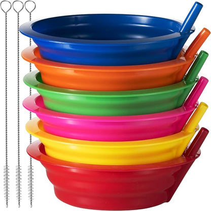 20 Oz Cereal Bowls with Built-In Straws BPA-Free Kids Bowls | Reusable Plastic by JoyServe