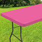 Smiry Rectangle Tablecloth, Elastic Fitted Flannel Backed Vinyl Tablecloths for 8ft Folding Tables, Waterproof Wipeable Table Covers for Indoor, Outdoor, Camping and Picnic (Rose Pink, 30"x96")