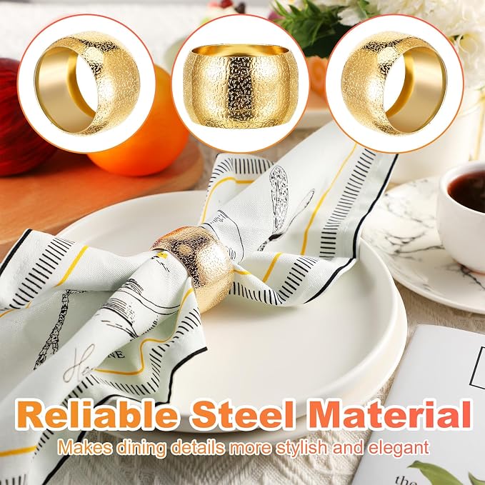 Lallisa 24 Pcs Gold Napkin Rings Bulk Metal Classic Brass Napkin Ring Holders - Image 3