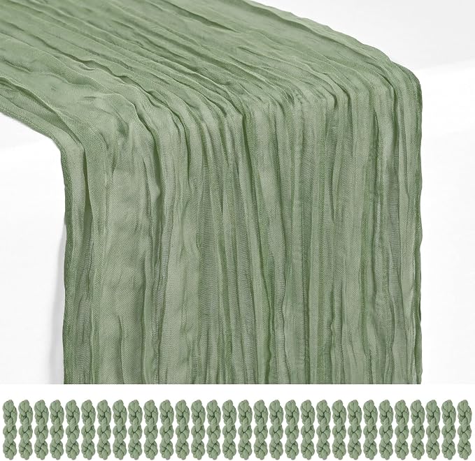 Showgeous 30 Pack Sage Green Cheesecloth Table Runner, 17 x 108 Inches | Boho by Showgeous