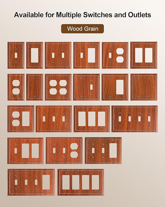 2-Pack Combo Duplex/Decorator Outlet Cover Plate, Wood Grain Decorative Switch Plates Covers, Durable Natural Bamboo Fiber Wall Plates for Electrical Outlets, Receptacle, GFCI Outlet, Dimmer Switch