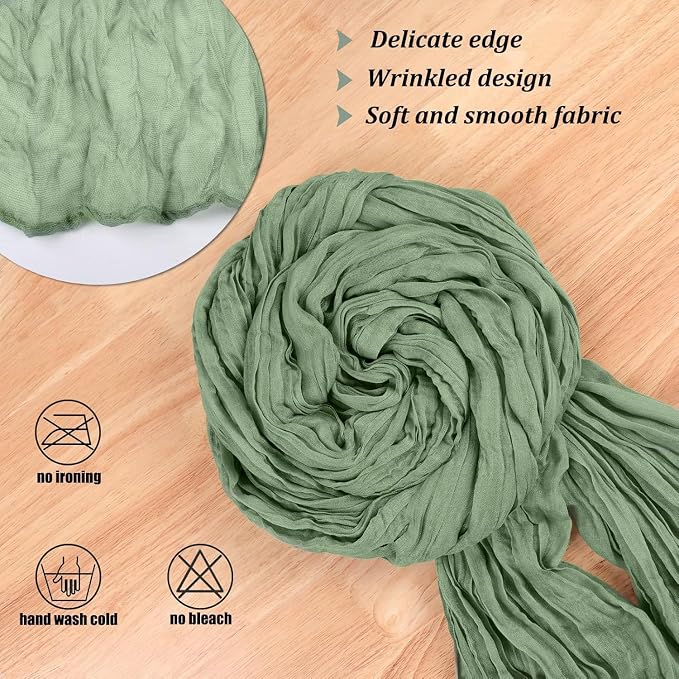 Sage Green 6pcs Cheesecloth Table Runner 35x120inch Gauze Boho Rustic Farmhouse - Image 3