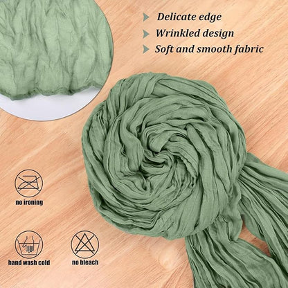 Sage Green 6pcs Cheesecloth Table Runner 35x120inch Gauze Boho Rustic Farmhouse - Image 3
