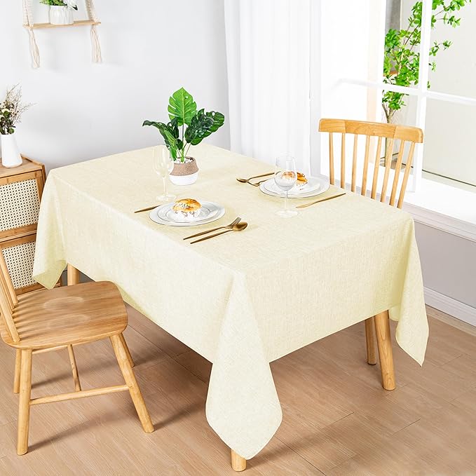 Hiasan 2 Pack Faux Linen Rectangle Tablecloth - Wrinkle and Stain Resistant Washable Table Cloth for Kitchen Dining Room Holiday Table Cover for Party Dinner, Champagne, 54 x 80 Inch