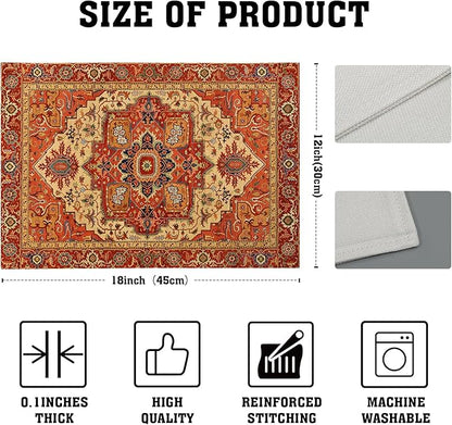 Giwawa Boho Ethnic Placemats Set of 4 Vintage Orange Brown Retro Flower Decorative Linen Table Place Mats 12"x18" Rustic Country Style Floral Place Mats Heat Resistance for Kitchen Dining Farmhouse