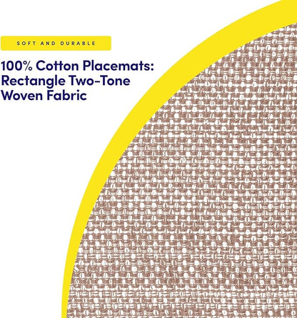 Sweet Home Collection 100% Cotton Placemats for Dining Room Rectangle Two Tone Woven Fabric 13" x 19" Soft Durable Table Mat Set, Set of 4, Taupe
