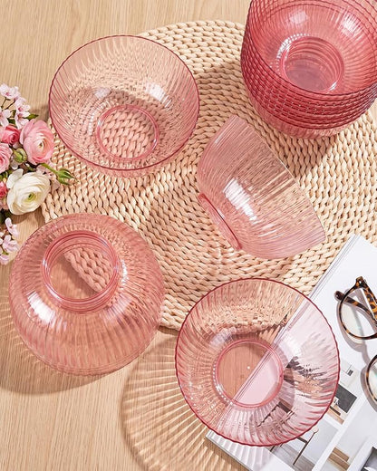 bUCLA 12 PCS Plastic Cereal Bowls Set - 28 Oz Clear Pink Disposable Vertical - Image 5
