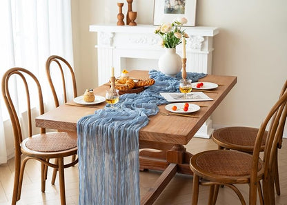 Dusty Blue Cheesecloth Table Runner Boy Baby Shower Decorations | 35x120 Inches - Image 7