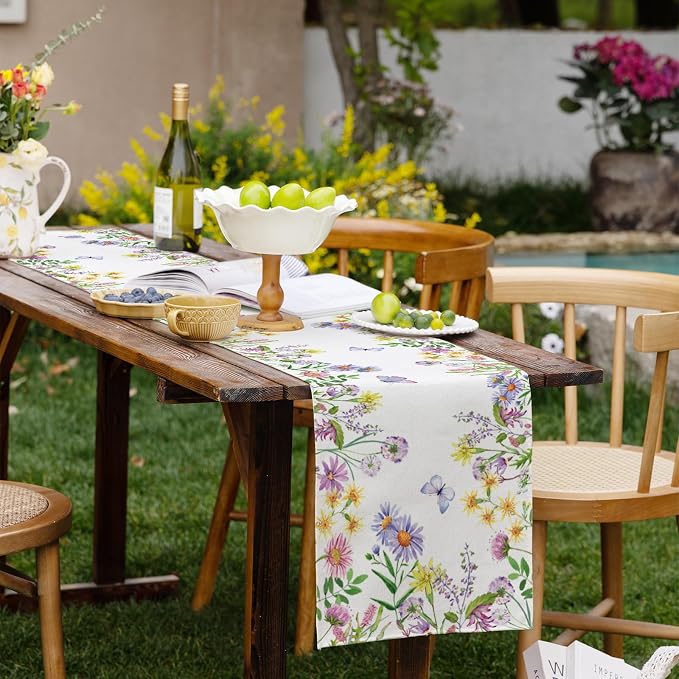 Spring Summer Wildflower Table Runner Lavender Butterfly Burlap Table Runners - Image 6
