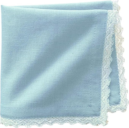 Fingercraft Dinner Cloth Napkin Cotton Linen Blend 12 Pack 12In Mitered Corners with Elegant Lace for Everyday Use Napkins Cloth are Pre Shrunk and Good Absorbency Sky Blue