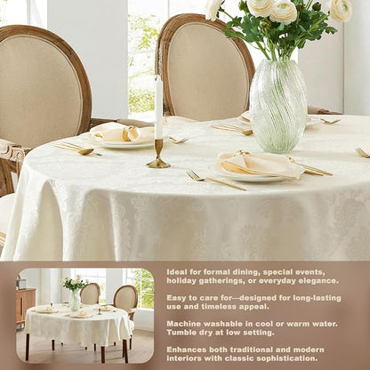 Newbridge Barcelona Luxury Damask Fabric Tablecloth, 60” Wide x 120” Oval - Image 3