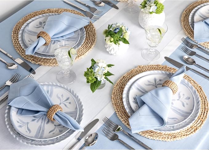 Solino Home 100% Linen Table Runner White, Classic Hemstitch 14 x 156 in | - Image 3
