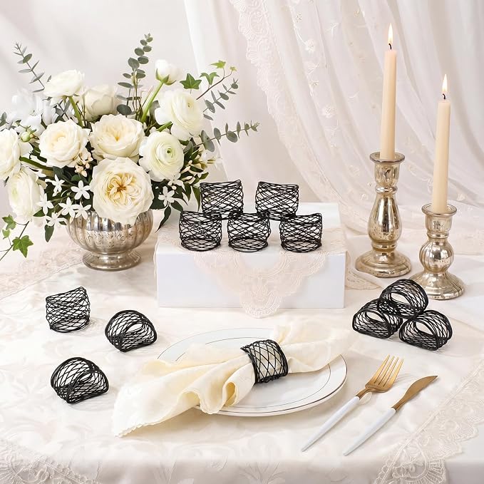 LemonRoad 12 Pcs Black Twisted Wire Mesh Napkin Rings Metal Napkin Holders - Image 5