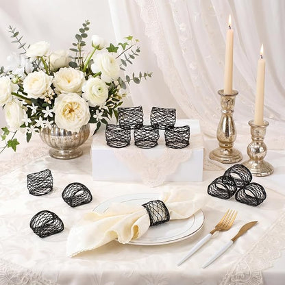 LemonRoad 12 Pcs Black Twisted Wire Mesh Napkin Rings Metal Napkin Holders - Image 5