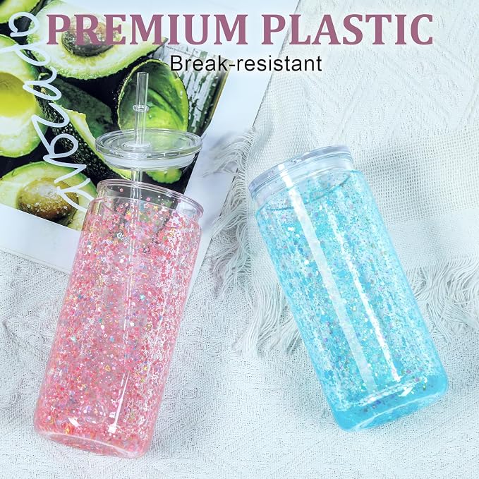 Maucircol 15 Pack Acrylic Snow Globe Tumbler, 20 Oz Pre Drilled Double Wall - Image 6