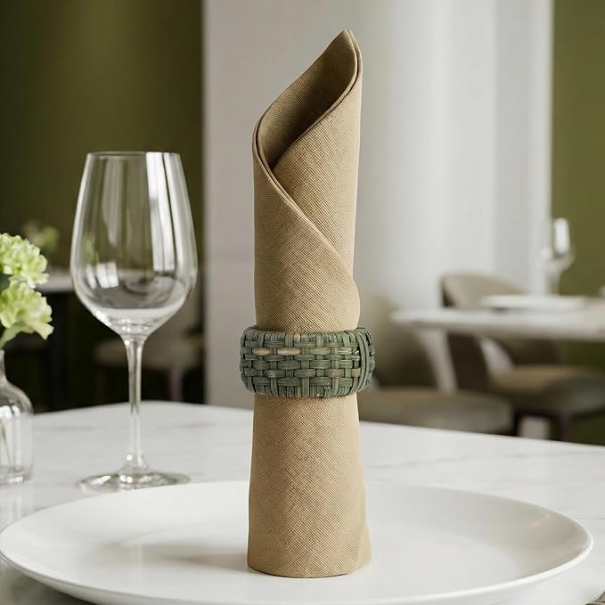 Artisan Cane Napkin Rings Set of 12, Earthy Woven Dinner Napkin Holders - Image 6