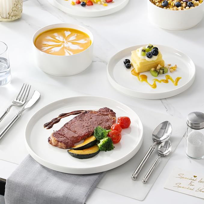 MALACASA 18 Pieces Porcelain Dinnerware Set, Modern White Dish Set - Image 7