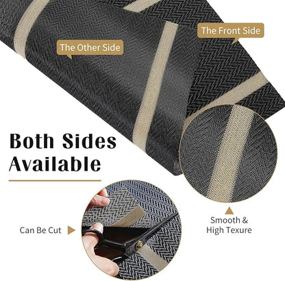 FAVE Placemats Set of 6 Black Placemats Woven with Golden Thread Durable and Wipeable Vinyl Placemat Set of 6 for Wedding, Banquet, Birthday, Party, Restaurant Decorations（Black）