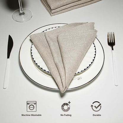BALCONY & FALCON Cloth Napkins Set of 6 Washable Linen Napkins Absorbent Wrinkle-Free Fabric Napkins Bulk for Dinner Wedding Party Easter Thanksgiving Christmas Banquet (Beige 17.7"x17.7")
