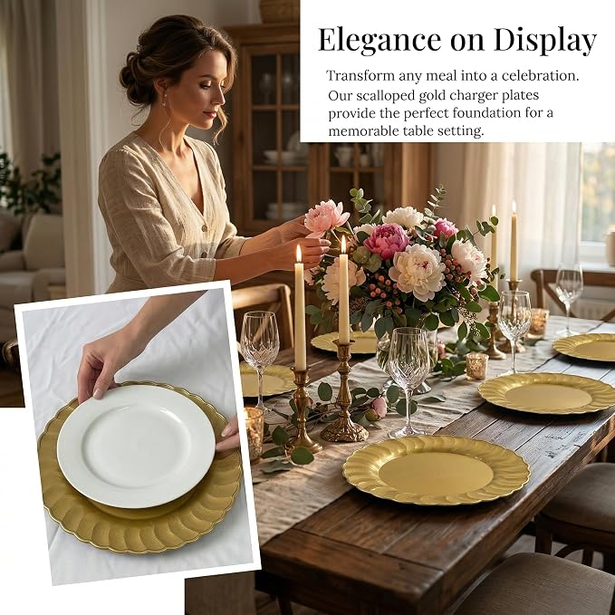 13 Inch Gold Scalloped Charger Plates - Image 3