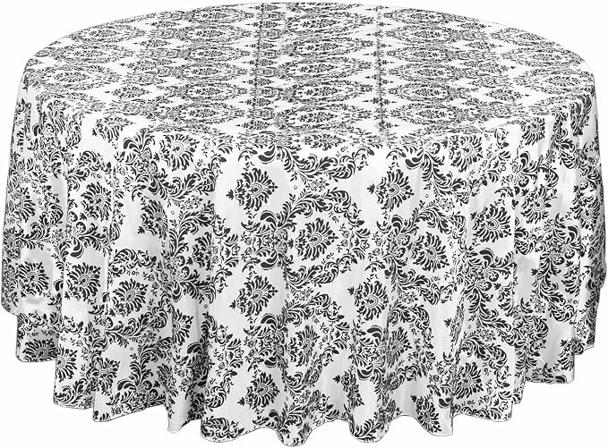 Efavormart 120" Black Velvet Flocking Damask Tafetta Round Tablecloth - Image 7