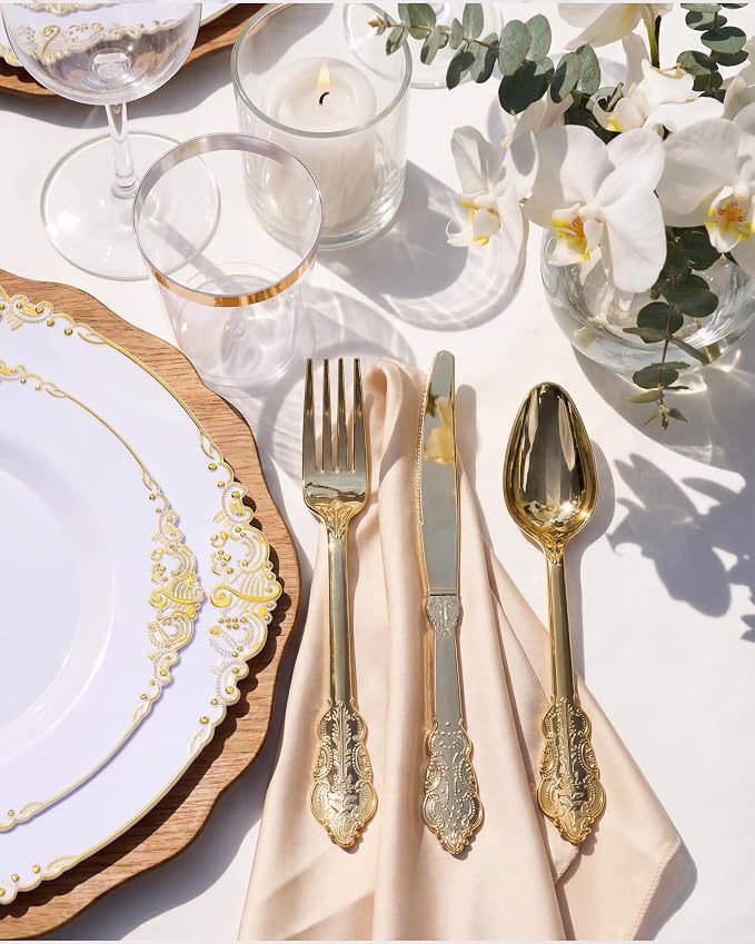 Nervure 100Pcs 7.5'' Gold Plastic Plates, Disposable Plates - Image 6