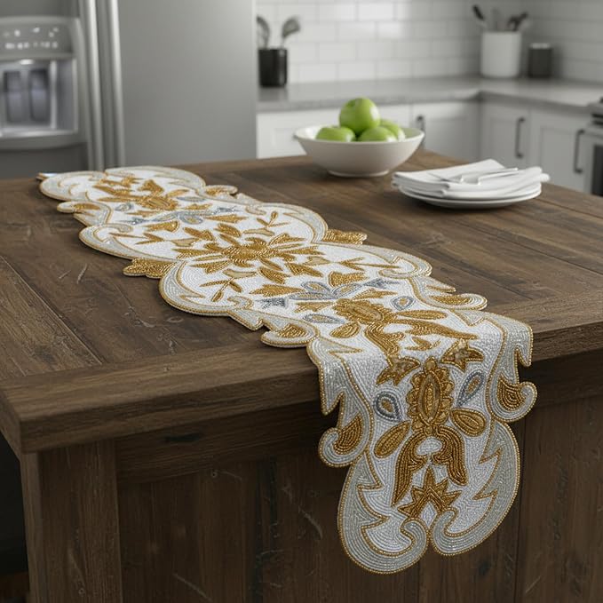 Beaded Table Runner Decorative Hand Glitz Rustic Farmhouse - Image 5
