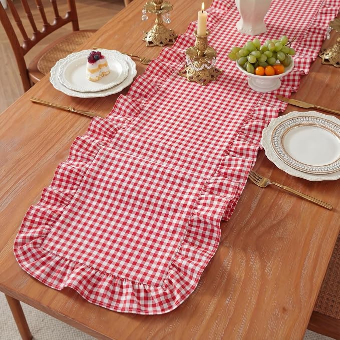 HunnmingRe 1 Pc Gingham Table Runner Red, 118 X 13.8 Inch | Cotton Dresser Scarf - Image 4