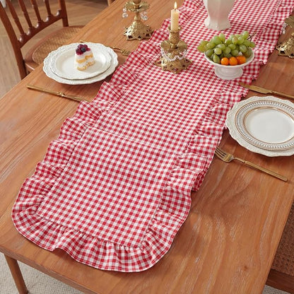 HunnmingRe 1 Pc Gingham Table Runner Red, 118 X 13.8 Inch | Cotton Dresser Scarf - Image 4