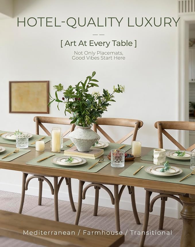 Leetaltree Reversible Faux Leather Placemats and Coasters Set of 12, 12x17 Inch - Image 2