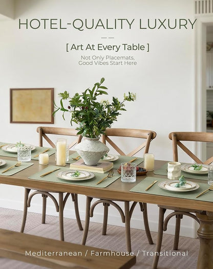 Leetaltree Reversible Faux Leather Placemats and Coasters Set of 16, 12x17 Inch - Image 2