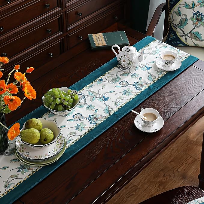 Patdrea Designer French Floral Velvet Table Runner, Decorative Runner - Image 6