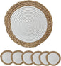 ANDSTAR Round Woven Placemats Set of 6, 12"x12", Natural Wicker Placemats, Water Hyacinth Straw Braided Placemats,Boho Place Mats for Farmhouse, Rustic Table (Water Hyacinth + White Cotton Rope)
