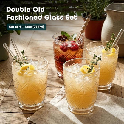 Set of 4 Whiskey Glasses Vintage Textured Hobnail Double Old Fashioned Drinkng - Image 5