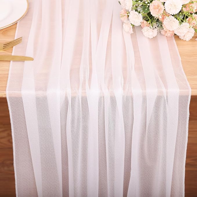 10FT White Chiffon Table Runner 30x120 Inches Romantic Sheer Table Runner Boho by SAJOO