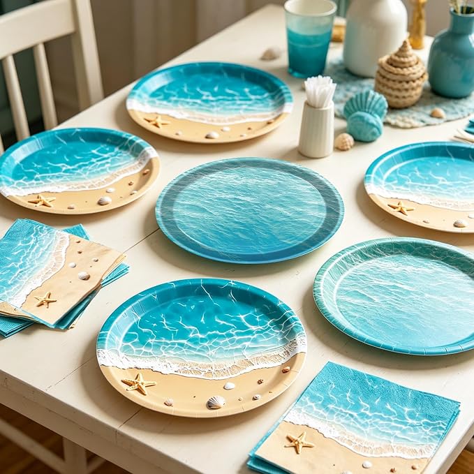 40 Pcs Summer Beach Plates and Napkins, Ocean Waves Desserts Plates and Beach - Image 6