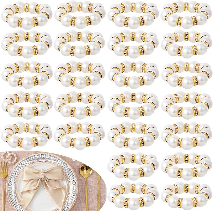 APTWOW 24Pcs Pearl Gold Napkin Rings by APTWOW