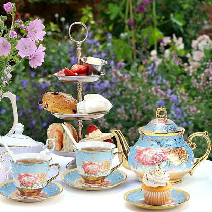 20 Pcs Porcelain Tea Set with Metal Holder, Adult Tea Set Gift, European - Image 5
