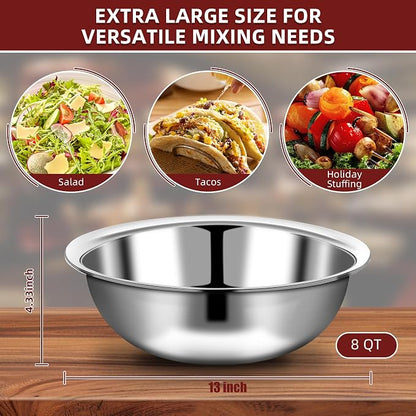 6 Pcs Stainless Steel Mixing Bowls Metal Mixing Bowls Extra Large Basin Salad - Image 2