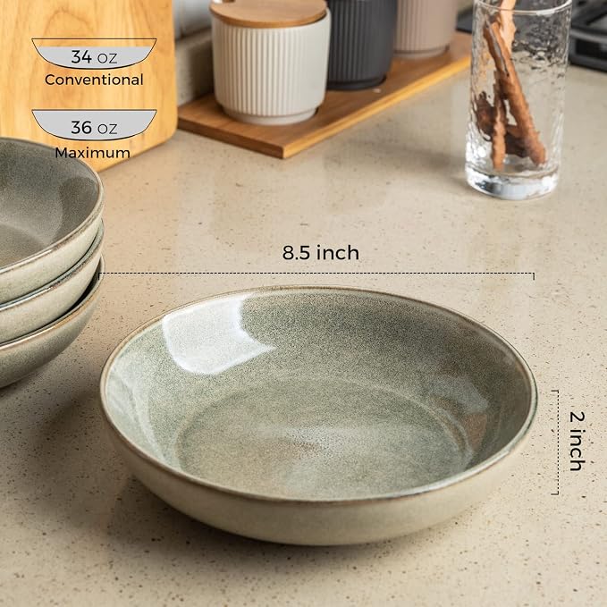 AmorArc 8.5'' Large Pasta Bowls, 36oz Stoneware Wide Serving Bowls Set of 4 - Image 2