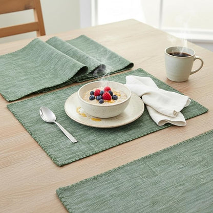 Dining Table Placemats with Decorative Stitched Edge Textured Cotton Kitchen - Image 2