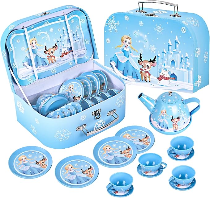 Tea Party Set for Little Girls, Pretend Tin Teapot Set by FairyToona