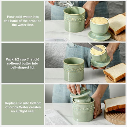 HVH Ceramic Butter Crock with Water Line, French Butter Dish with Lid - Image 3