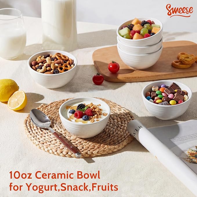 Sweese 10 Oz Ceramic Bowls Set of 6, Small Stackable Bowls - Image 3