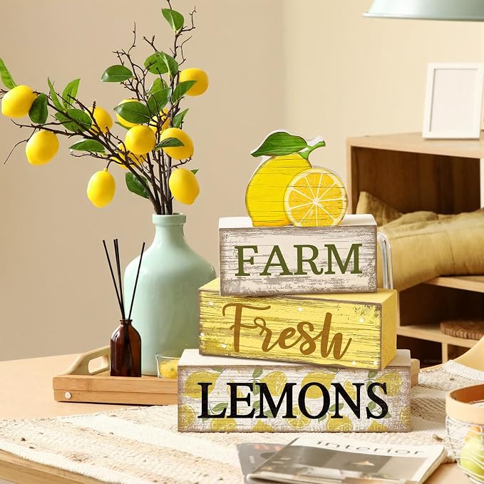 Moucuny 4 Pcs Summer Lemon Decor Summer Table Decorations Farm Fresh Lemons - Image 4
