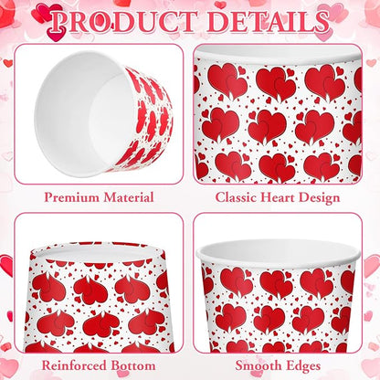 CHENGU 60 Pcs Valentines Snack Cups 9 oz Red Heart Paper Disposable Ice Cream - Image 5