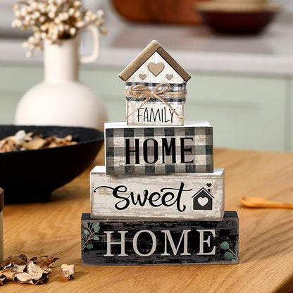 Moucuny 4 Pcs Farmhouse Table Decor Rustic Home Sweet Home Farmhouse Tiered - Image 5