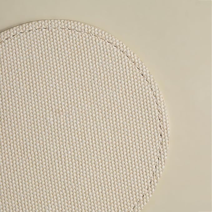 OLETHA Aesthetic Round Drink Coasters, Greige | Canvas-grain faux leather - Image 5